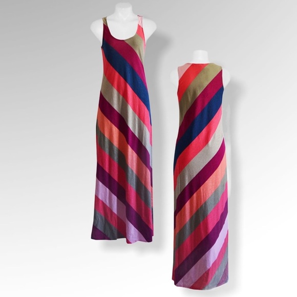 Tommy Bahama Pearl Stripe Maxi Dress in cherry pink jewel tones tank maxi Sz M - Picture 4 of 11